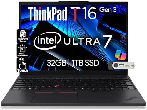 Lenovo ThinkPad T16 Gen 3 Touchscreen Laptop 16  FHD  Display  Intel Ultra 7 155U  Beats i7 1355U   32GB DDR5 RAM  1TB SSD  5MB Webcam  WiFi 6E   BT  RJ 45  HDMI  Win 11 Pro  AI Copilot  Black