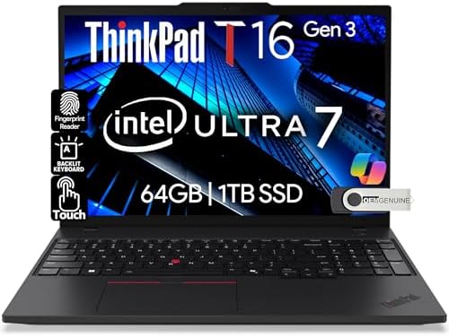 Lenovo ThinkPad T16 Gen 3 Touchscreen Laptop 16  FHD  Display  Intel Ultra 7 155U  Beats i7 1355U   32GB DDR5 RAM  1TB SSD  5MB Webcam  WiFi 6E   BT  RJ 45  HDMI  Win 11 Pro  AI Copilot  Black