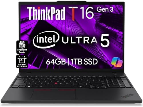 Lenovo ThinkPad T16 Gen 3 Touchscreen Laptop 16  FHD  Display  Intel Ultra 7 155U  Beats i7 1355U   32GB DDR5 RAM  1TB SSD  5MB Webcam  WiFi 6E   BT  RJ 45  HDMI  Win 11 Pro  AI Copilot  Black