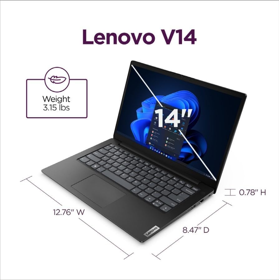 Lenovo V14 G5   Hybrid Work Laptop   14 FHD Display   Intel Core 7 240H   16GB Memory   512GB Storage   Integrated Intel UHD Graphics   Windows 11 Home   Business Black