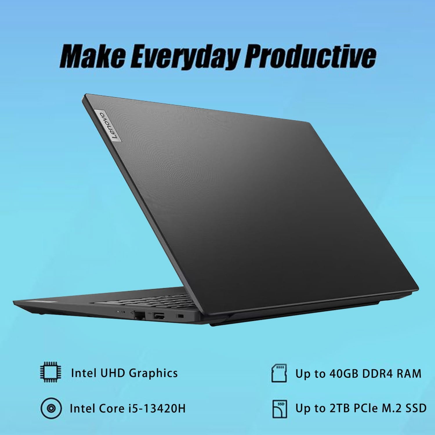 Lenovo V15 Gen 4 Business Laptop  15 6" FHD Display  Intel Core i5 13420H  Beat i7 1355U   40GB RAM  1TB SSD  HDMI  RJ45  Webcam  Numeric Keypad  Wi Fi  Windows 11 Pro  Black