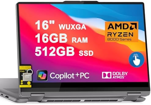Lenovo Yoga 7 2 in 1 Laptop 16 WUXGA IPS Touch AMD 8 core Ryzen 7 8840HS  >i7 12700H  16GB RAM 512GB SSD for Creator Designer Business Professional Win11 ICP Hub PC
