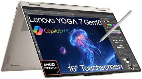 Lenovo Yoga 7 7i 2 in 1 Laptop  16 FHD  Touchscreen  AMD Ryzen 7 8840HS  Beat i7 1355U   16GB RAM  1TB SSD   AI PC  Backlit Keyboard  Fingerprint  FHD IR Webcam  WiFi 6E  Win 11 Home  Arctic Gray