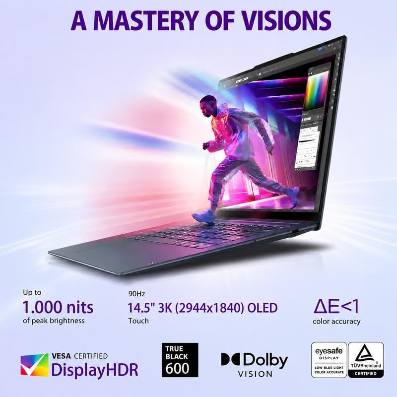 Lenovo Yoga Slim 7X AI PC Laptop  14 5 3K OLED 90Hz Touch  Snapdragon X Elite 12 Core 45 Tops NPU  16GB LPDDR5X  1TB SSD  Win 11 Pro  WiFi 7  Backlit KB  FHD IR Cam with E Shutter