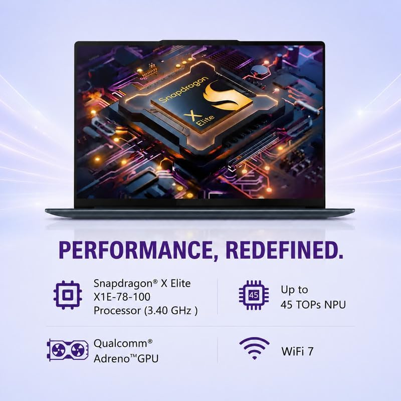 Lenovo Yoga Slim 7X AI PC Laptop  14 5 3K OLED 90Hz Touch  Snapdragon X Elite 12 Core 45 Tops NPU  16GB LPDDR5X  1TB SSD  Win 11 Pro  WiFi 7  Backlit KB  FHD IR Cam with E Shutter