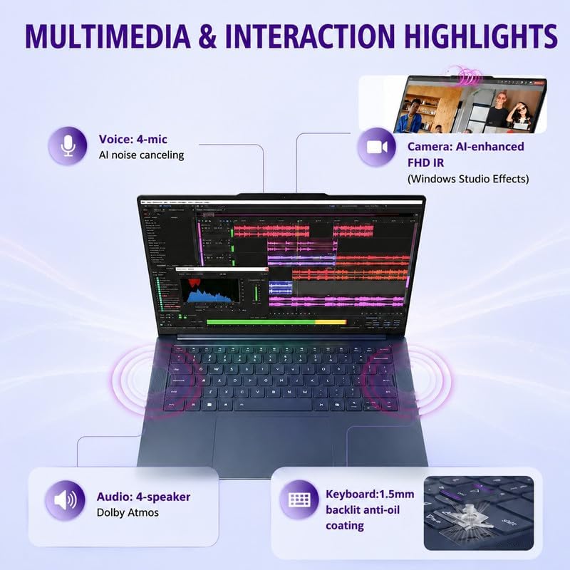 Lenovo Yoga Slim 7X AI PC Laptop  14 5 3K OLED 90Hz Touch  Snapdragon X Elite 12 Core 45 Tops NPU  16GB LPDDR5X  1TB SSD  Win 11 Pro  WiFi 7  Backlit KB  FHD IR Cam with E Shutter