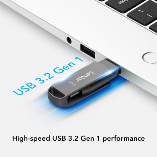 Lexar 128GB JumpDrive Dual Drive D400 USB 3 2 Type C & Type A Flash Drive for Storage Expansion  Photo Back up for iPhone 15  Up to 130MB/s  Metal Housing & Swivel Design  Titanium  LJDD400128G BNQNU 