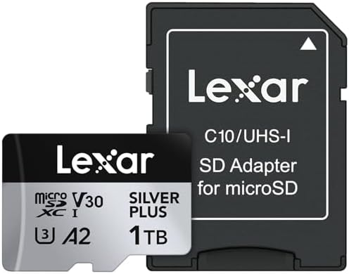 Lexar 1T Professional Silver Plus Micro SD Card  UHS I  C10  U3  V30  Full HD & 4K  Up to 205/150 MB/s microSDXC Memory Card  for Videographers  Gamers  LMSSIPL001T BNANU 
