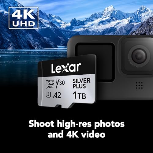 Lexar 1T Professional Silver Plus Micro SD Card  UHS I  C10  U3  V30  Full HD & 4K  Up to 205/150 MB/s microSDXC Memory Card  for Videographers  Gamers  LMSSIPL001T BNANU 