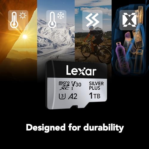 Lexar 1T Professional Silver Plus Micro SD Card  UHS I  C10  U3  V30  Full HD & 4K  Up to 205/150 MB/s microSDXC Memory Card  for Videographers  Gamers  LMSSIPL001T BNANU 
