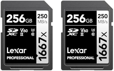Lexar 256GB  2 Pack  Professional 1667x SD Card  UHS II  C10  U3  V60  Full HD  4K  Up To 250MB/s Read SDXC Memory Card  for Professional Photographer  Videographer  Enthusiast  LSD1667256G B2NNU 