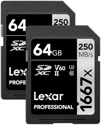 Lexar 256GB  2 Pack  Professional 1667x SD Card  UHS II  C10  U3  V60  Full HD  4K  Up To 250MB/s Read SDXC Memory Card  for Professional Photographer  Videographer  Enthusiast  LSD1667256G B2NNU 