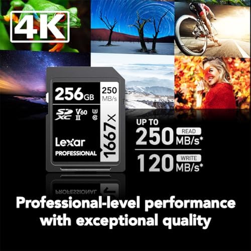 Lexar 256GB  2 Pack  Professional 1667x SD Card  UHS II  C10  U3  V60  Full HD  4K  Up To 250MB/s Read SDXC Memory Card  for Professional Photographer  Videographer  Enthusiast  LSD1667256G B2NNU 