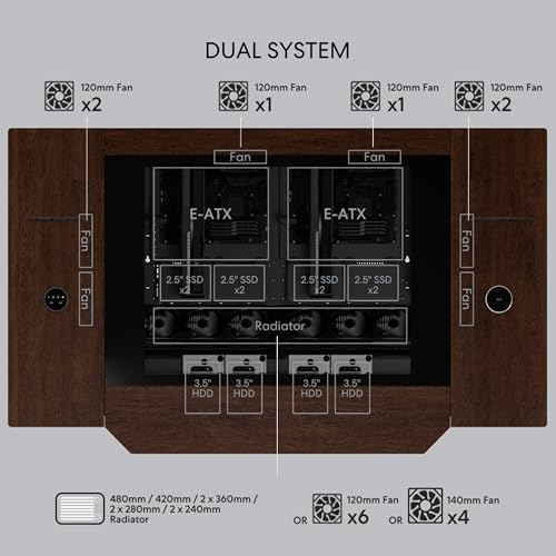 Lian Li DK 07 Wood Motorized Standing Desk   Dual E ATX Ready  Real Wood Top  Built in Wireless Charging  Height Adjustable  Up to Dual 480/420 Radiators  17 Fan Support Dual System PC Desk DK07X WD