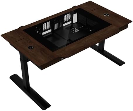 Lian Li DK 07 Wood Motorized Standing Desk   Dual E ATX Ready  Real Wood Top  Built in Wireless Charging  Height Adjustable  Up to Dual 480/420 Radiators  17 Fan Support Dual System PC Desk DK07X WD