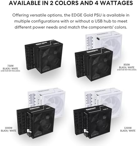 Lian Li EDGE1200W Fully Modular Low Noise ATX Power Supply   ATX 3 1 & PCIE 5 1 Compliant   Cybenetics Gold Efficiency   12V 2x6 Cable   L Shape Design   with USB/Fan Hub   White  EG1200G WH 