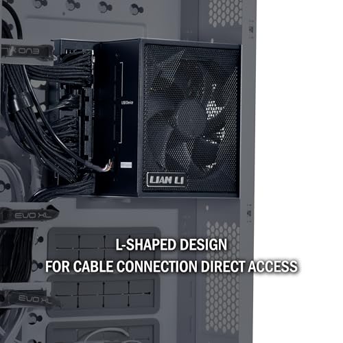 Lian Li Fuente de alimentación modular completa Edge Series-1300W, 80 Plus Platinum-ATX 3.0, 3.1-PCIE 5.1-Diseño en forma de L para carcasa de doble cámara, ventilador FDB de 4.724 in, soporta hasta 4