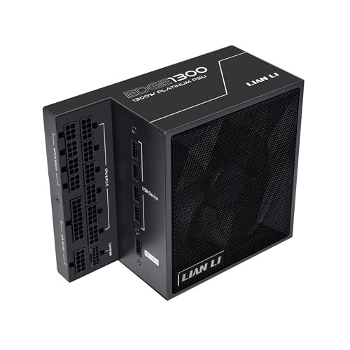 Lian Li Edge Series 1300W Full Modular Power Supply 80 Plus Platinum ATX 3 0  3 1 PCIE 5 1 L Shape Design for Dual Chamber Case 120mm FDB Fan Supports up to 4X USB Devices Black  EG1300BE US