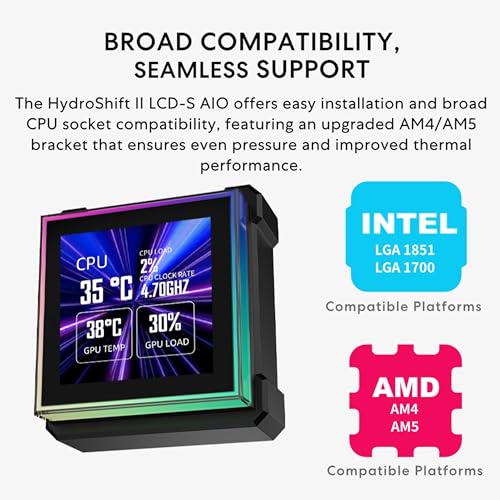 Lian Li Hydroshift II S LCD 360TL ARGB Liquid CPU Cooler   360mm AIO   3 4 IPS LCD Square Screen   Daisy Chain   Low Noise   Intel LGA 1851/1700  AMD AM5/AM4 3X TL120 ARGB Fan   Black  HS2LCDS36TB