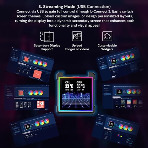 Lian Li Hydroshift II S LCD 360TL ARGB Liquid CPU Cooler   360mm AIO   3 4 IPS LCD Square Screen   Daisy Chain   Low Noise   Intel LGA 1851/1700  AMD AM5/AM4 3X TL120 ARGB Fan   Black  HS2LCDS36TB