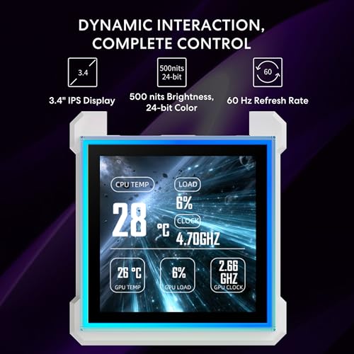 Lian Li Hydroshift II LCD S 360TL ARGB Liquid CPU Cooler   360mm AIO   3 4 IPS LCD Square Screen   Daisy Chain   Low Noise   Intel LGA 1851/1700  AMD AM5/AM4 3X TL120 ARGB Fan   White  HS2LCDS36TW 