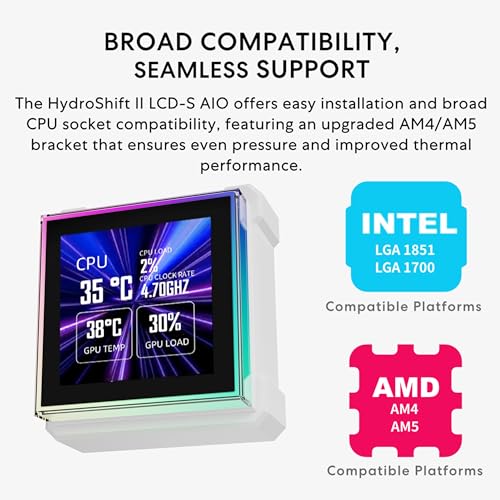 Lian Li Hydroshift II LCD S 360TL ARGB Liquid CPU Cooler   360mm AIO   3 4 IPS LCD Square Screen   Daisy Chain   Low Noise   Intel LGA 1851/1700  AMD AM5/AM4 3X TL120 ARGB Fan   White  HS2LCDS36TW 