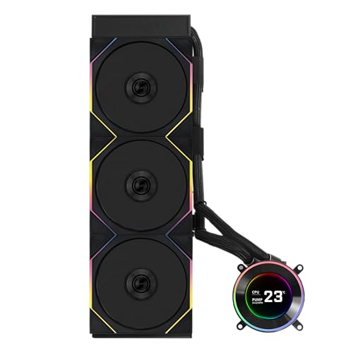 Lian Li Hydroshift II LCD S 360TL ARGB Liquid CPU Cooler   360mm AIO   3 4 IPS LCD Square Screen   Daisy Chain   Low Noise   Intel LGA 1851/1700  AMD AM5/AM4 3X TL120 ARGB Fan   White  HS2LCDS36TW 