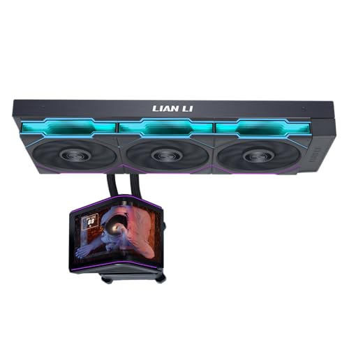 Lian Li Hydroshift II OLED Curved 360TL RGB Liquid CPU Cooler   360mm AIO   3x120mm TL Flex Fans   6 67 Screen   3D Animation Effects   Low Noise   LGA 1851/1700  AMD AM5/4  Black  HS2OLDC36TB