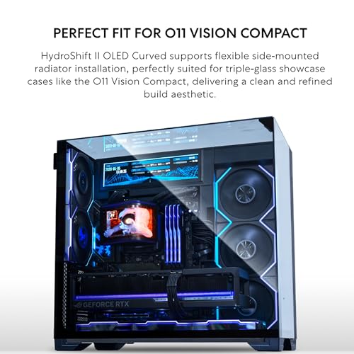 Lian Li Hydroshift II OLED Curved 360TL RGB Liquid CPU Cooler   360mm AIO   3x120mm TL Flex Fans   6 67 Screen   3D Animation Effects   Low Noise   LGA 1851/1700  AMD AM5/4  Black  HS2OLDC36TB