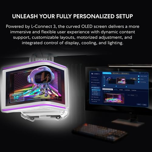 Lian Li Hydroshift II OLED Curved 360 Liquid CPU Cooler   Flexible Slide Tube Clamp Coolant Pathway   Adjustable 6 67 2K Screen   3D Animation Effects   LGA 1851/1700  AMD AM5/4   White  HS2OLDC36NW 