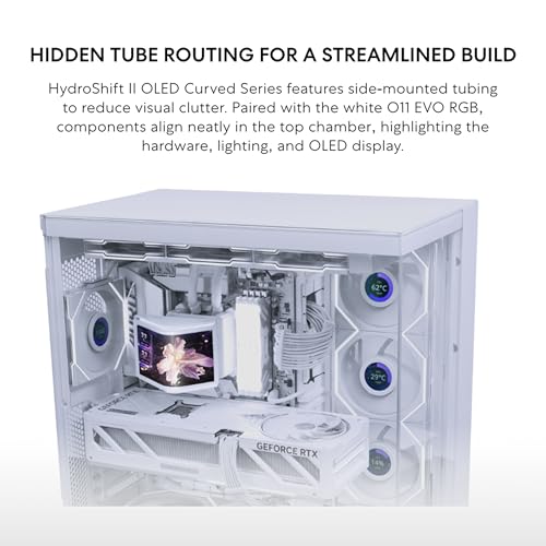 Lian Li Hydroshift II OLED Curved 360 Liquid CPU Cooler   Flexible Slide Tube Clamp Coolant Pathway   Adjustable 6 67 2K Screen   3D Animation Effects   LGA 1851/1700  AMD AM5/4   White  HS2OLDC36NW 