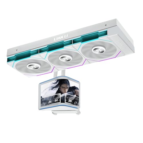 Lian Li Hydroshift II OLED Curved 360 Liquid CPU Cooler   Flexible Slide Tube Clamp Coolant Pathway   Adjustable 6 67 2K Screen   3D Animation Effects   LGA 1851/1700  AMD AM5/4   White  HS2OLDC36NW 