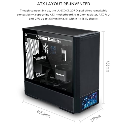 Lian Li LANCOOL 207 Digital ATX Computer Case w/Integrated LCD Screen  Mesh Centric Panels Mid Tower PC Case w/ 2 x 140x40x30mm PWM Fans  2 x 140mm Fans Pre Installed  Side or Rear Mount PSU
