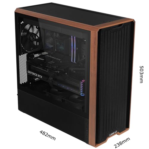 Lian Li LANCOOL 217 Genuine Walnut Wood Computer Case Mid Tower ATX PC Case with 5 Pre Installed PWM Fans 2x170mm 2x120mm & 1x140mm Flexible PSU & Cable Installation Black LAN217X
