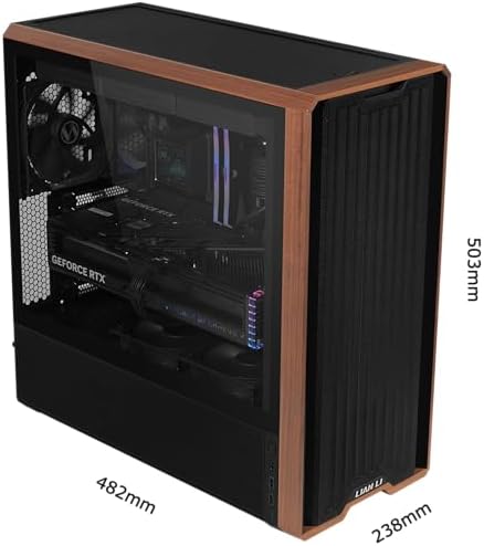 Lian Li LANCOOL 217 Genuine Walnut Wood Computer Case  Mid Tower ATX PC Case with 5 Pre Installed PWM Fans 2x170mm  2x120mm & 1x140mm  Flexible PSU & Cable Installation   Black  LAN217X