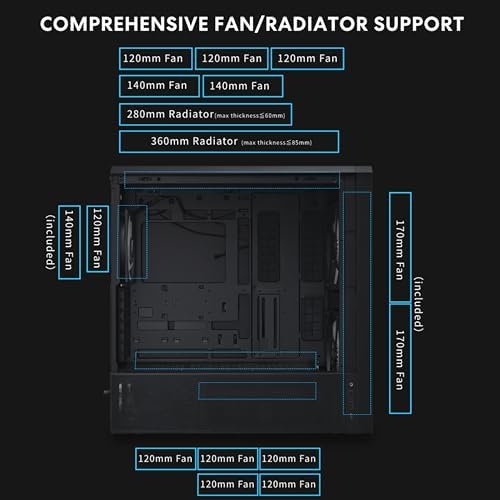 Lian Li LANCOOL 217 INF Infinity Mirror Computer Case  Mid Tower ATX PC Case w/ 3 Pre Installed Fans  2x170mm ARGB Fans  1x140mm  Front Mirror Glass Panel  Optimized Airflow   Black  LANCOOL 217INFX