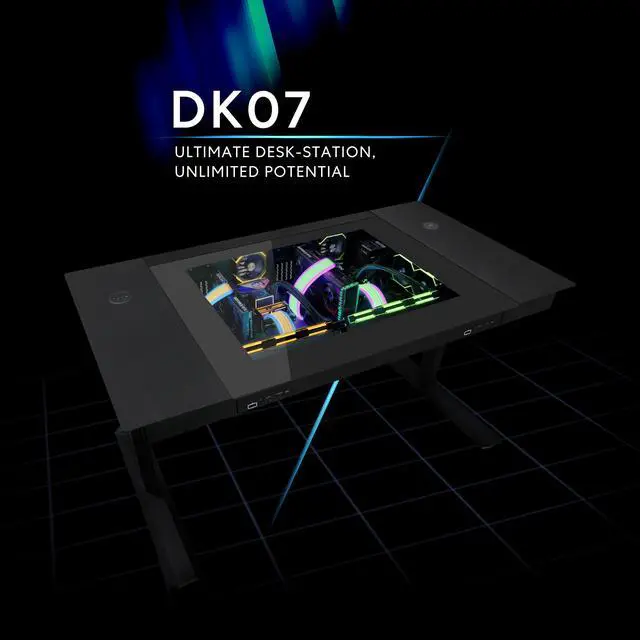 Lian Li Motorized Standing Desk DK 07X   Dual E ATX Support  Wireless Charging & USB Ports for Ultimate Workflow   Versatile Motorized Desk   Cable Management     DK07X
