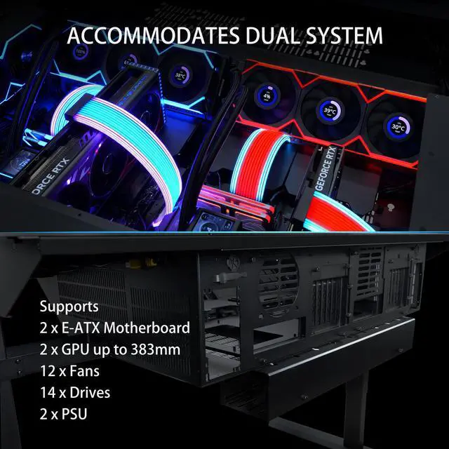Lian Li Motorized Standing Desk DK 07X Dual E ATX Support Wireless Charging & USB Ports for Ultimate Workflow Versatile Motorized Desk Cable Management DK07X