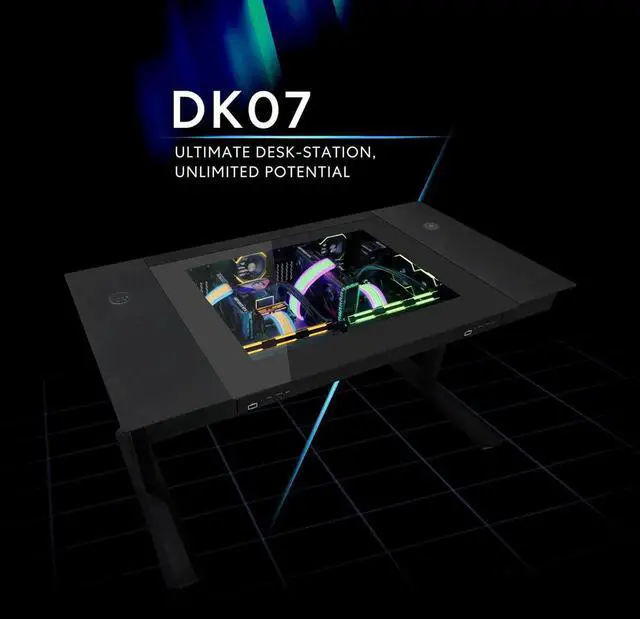 Lian Li Motorized Standing Desk DK 07X Dual E ATX Support Wireless Charging & USB Ports for Ultimate Workflow Versatile Motorized Desk Cable Management DK07X