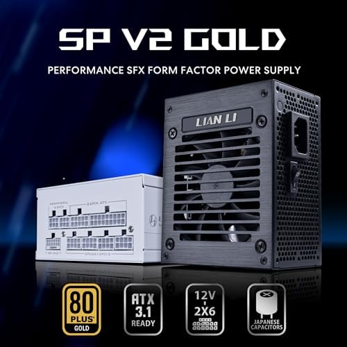 Lian Li SP V2 750 Watt SFX Form Factor Power Supply with Native 12V 2x6 Cable   Low Noise   80  Gold Efficiency   ATX 3 1 & PCIe 5 0 Compliant   92mm FDB Fan   10 Year Warranty   Black  SP750G B 