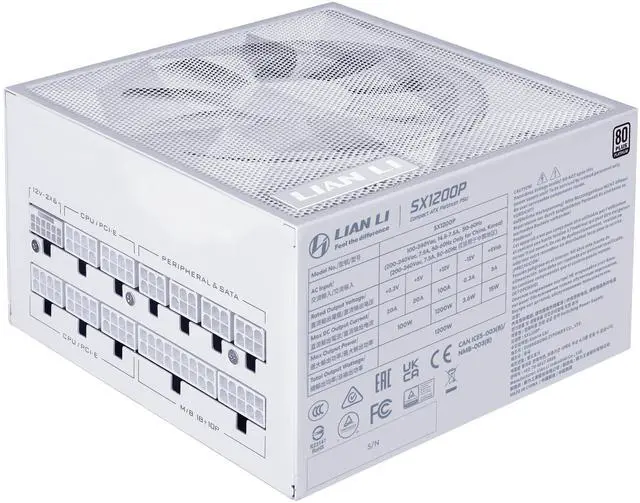 Lian Li SX 1200W Full Modular SXP Compact ATX Form Factor Power w/ 12V 2x6 Cable   ATX 3 1 & PCIE 5 1 Compliant  Cybenetics Platinum Efficiency    140MM   10 Year Warranty   White  SX1200P W