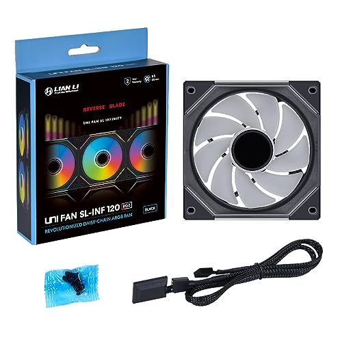 Lian Li UNI Fan SL-Infinity - Paquete de 140 unidades, diseño de cadena de ventilador ARGB, espejo infinito, efectos de iluminación personalizables, sin controlador, blanco (UF-SLIN140-1W)