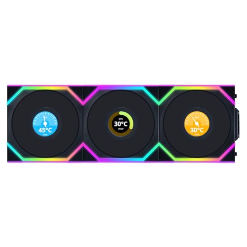 Lian Li UNI Fan SL LCD Wireless 120mm ARGB Fan   Triple Pack   1 6 LCD   2 4 GHz Wireless Signal for RGB Control   Daisy Chain Design   Controller Included and Required   Black  12SLLCD1W3B 