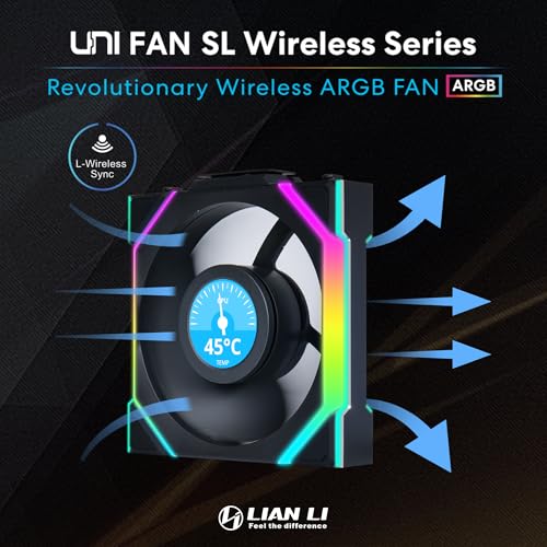 Lian Li UNI Fan SL LCD Wireless 120mm ARGB Fan   Triple Pack   1 6 LCD   2 4 GHz Wireless Signal for RGB Control   Daisy Chain Design   Controller Included and Required   Black  12SLLCD1W3B 