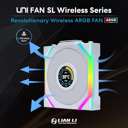 Lian Li UNI Fan SL LCD Wireless 120mm ARGB Fan   Triple Pack   1 6 LCD   2 4 GHz Wireless Signal for RGB Control   Daisy Chain Design   Controller Included and Required   Black  12SLLCD1W3B 