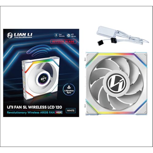 Lian Li UNI Fan SL LCD Wireless 120mm ARGB Fan   Triple Pack   1 6 LCD   2 4 GHz Wireless Signal for RGB Control   Daisy Chain Design   Controller Included and Required   Black  12SLLCD1W3B 