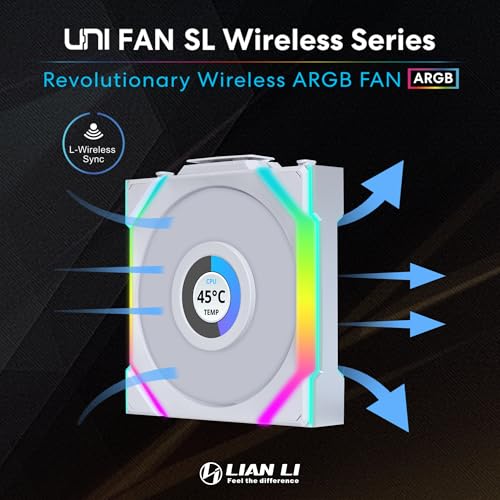 Lian Li UNI Fan SL LCD Wireless 120mm ARGB Fan   Triple Pack   1 6 LCD   2 4 GHz Wireless Signal for RGB Control   Daisy Chain Design   Controller Included and Required   Black  12SLLCD1W3B 