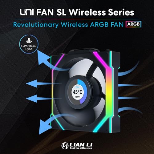Lian Li UNI Fan SL LCD Wireless 120mm ARGB Fan   Triple Pack   1 6 LCD   2 4 GHz Wireless Signal for RGB Control   Daisy Chain Design   Controller Included and Required   Black  12SLLCD1W3B 