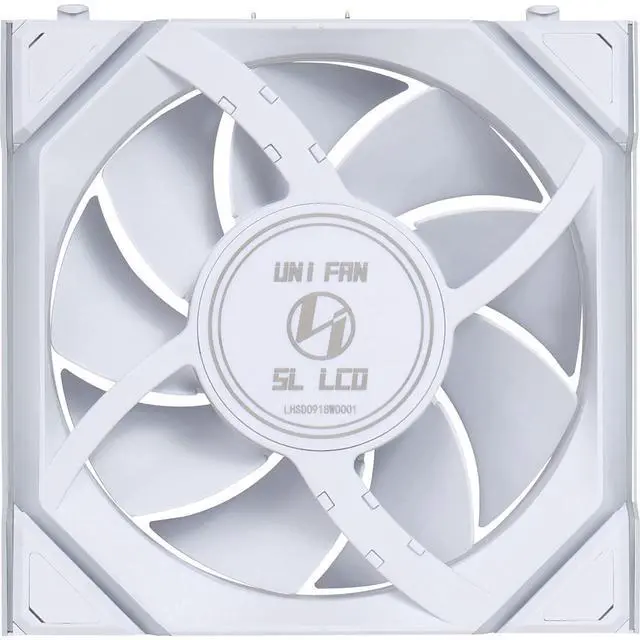 Lian Li UNI Fan SL LCD Wireless 120mm ARGB Fan   Triple Pack   1 6" LCD    2 4 GHz Wireless Signal for RGB & Fan Control   Daisy Chain Design   Controller Included and Required   White  12SLLCD1W3W