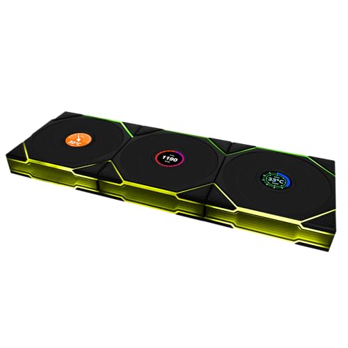 Lian Li UNI Fan TL LCD Wireless 120 Triple Pack  Reverse Blade  2 4 GHz Wireless Signal ARGB Fan Infinity Mirror Daisy Chain Customizable Lighting Controller Included & Required   Black 12RTLLCD1W3B